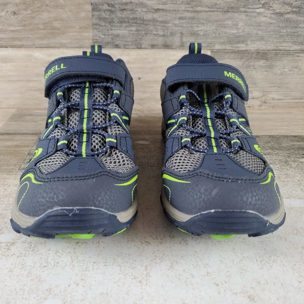 Merrell Trail Chaser Kids Shoe Sz 3.5 W Navy Green Bungee Laces with Hook & Loop